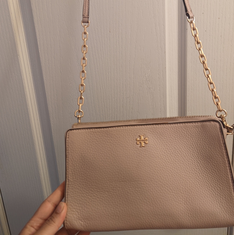 Tory Burch Marsden Leather Wallet Cross-Body Bag in light oak